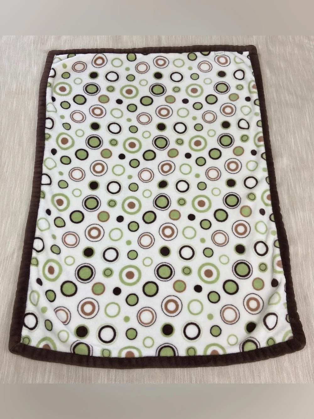 Carters Brown Green Polkadot Circle Baby Plush Soft Blanket  38x29